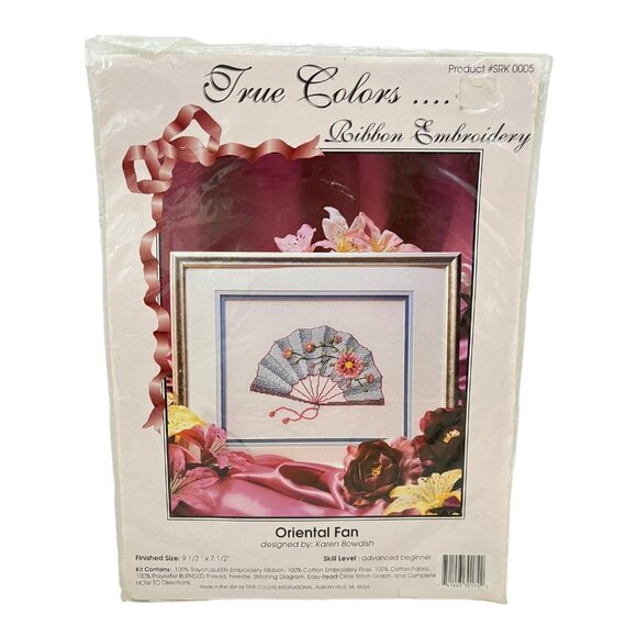 True Colors Oriental Fan Ribbon Embroidery Kit 9.5x7.5 Karen Bowdish NEW SEALED - Picture 2 of 4